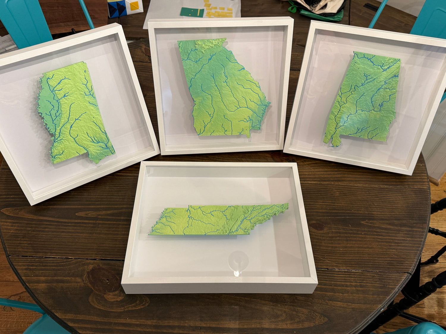 3D Topographic State Framed Prints